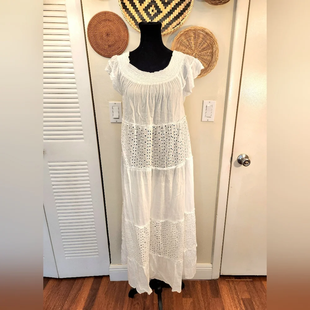 Boho Me Elegant White Eyelet Maxi Dress